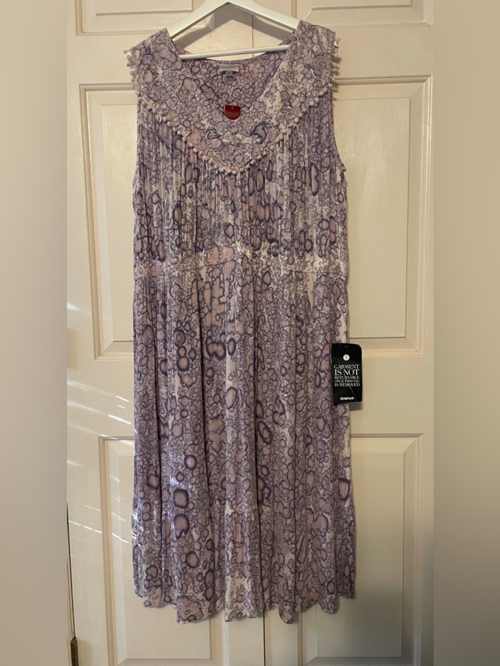 NWT Avenue Plus Size Boho Chic Midi Dress 26/28 - Embroidered V-Neck & Pom Poms